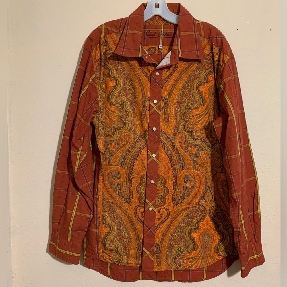 Robert Graham Orange Long Sleeve Men’s Dress Shirt Button Down Size 2XL